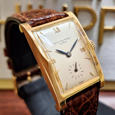 Patek Philippe Ref 1588 Watch with Large 18K Gold Rectangular Arched Sides Case