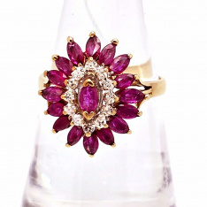 Marquise Ruby Diamond Ballerina Ring | 14K Yellow Gold, 1.7 CTW Rubies, Size 7.25