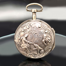 17th Century Repousse English Verge Pair Case Pocket Watch With Key