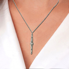 Diamond Necklace Redefined Deco Diamond Bar Pin Conversion Pendant with Diamond Cut Rope Necklace