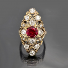 Ruby Diamond Navette Ring | 14K White Gold | 1.2 CTW Ruby | 1.28 CTW Diamond