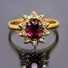 Ruby Diamond Halo Ring | 14K Yellow Gold  | 14K Yellow Gold, Size 5.75