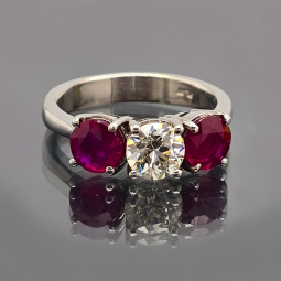 Platlinum Diamond and Ruby Three Stone Engagement Ring | Past Present and Future