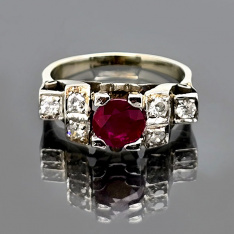 Ruby Diamond Ring | 18K White Gold 1.05 CT Ruby and Diamond Ring