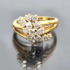 14K Yellow Diamond Cluster Cocktail Ring Fine Estate Jewelry